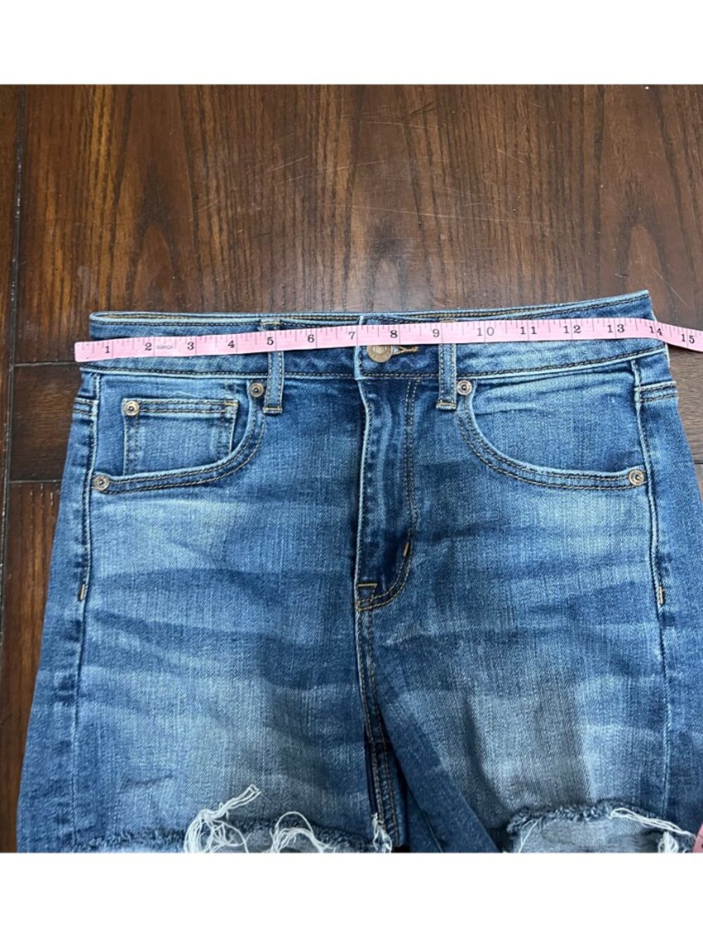 American Eagle Super Hi-Rise Shortie raw Hem Denim Jeans Cut Off Stretch 4 - Picture 6 of 8